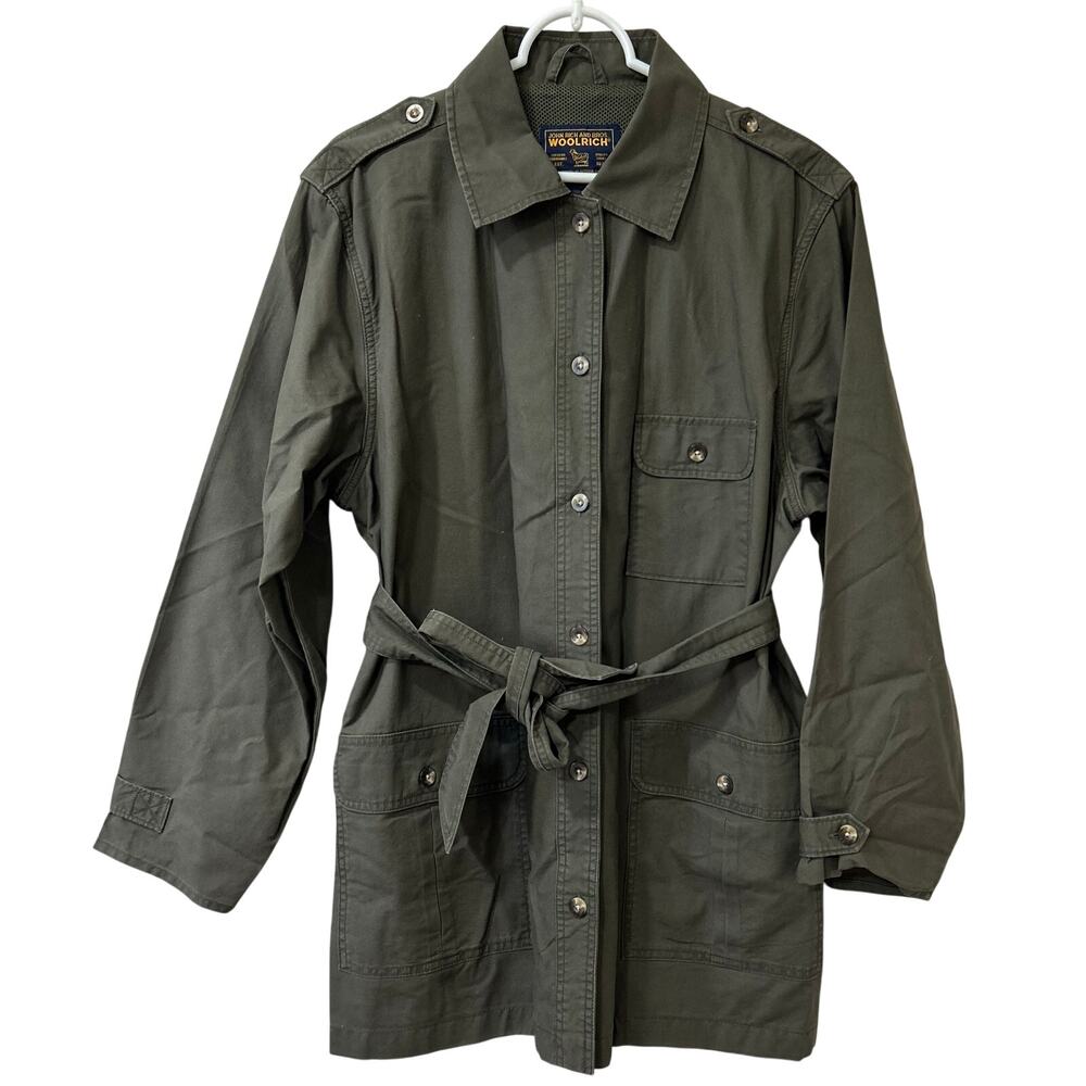 Woolrich John Rich & Bros Womens Size Large OD Green Belted Field Utility Jacket